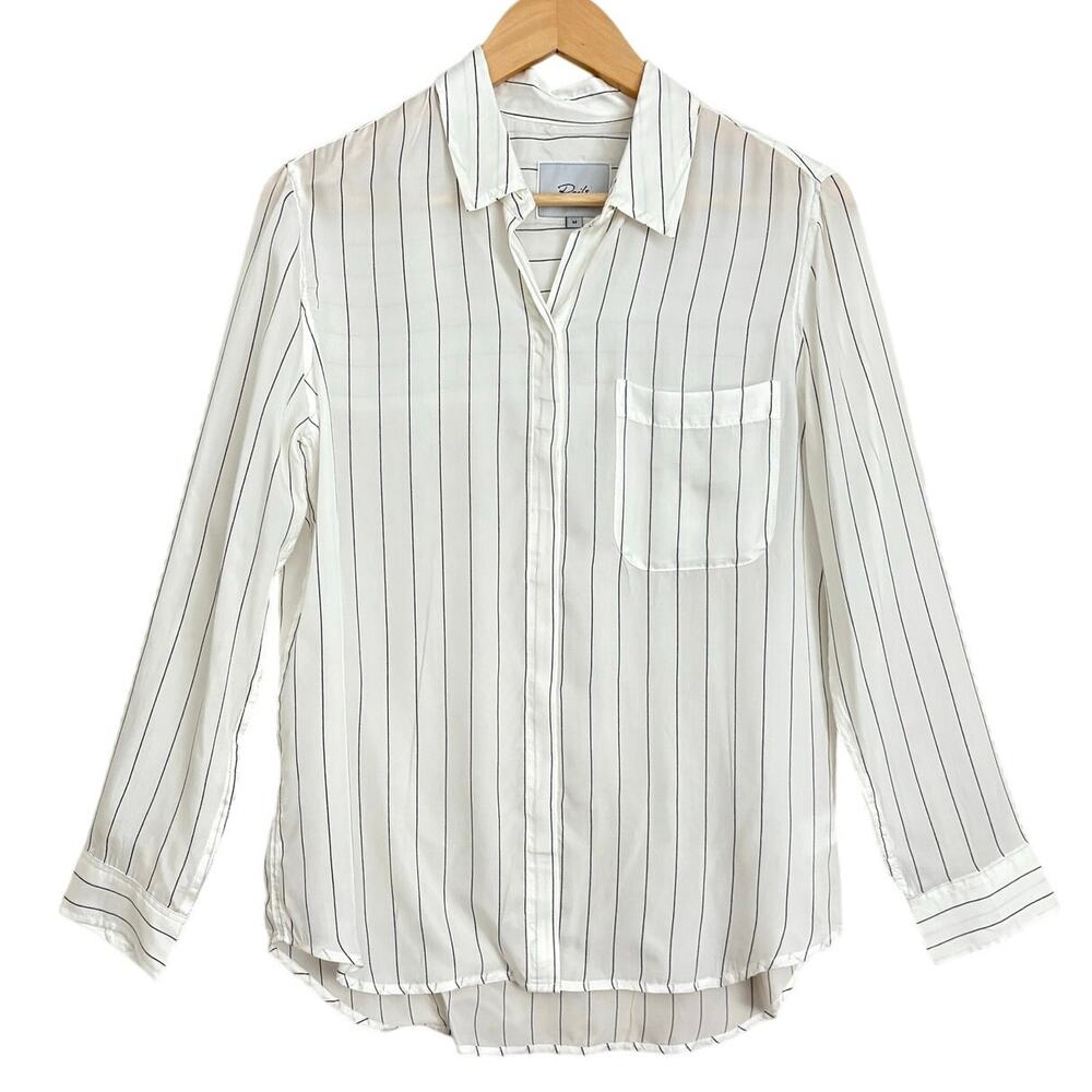 Rails White and Black Striped Silk Blouse